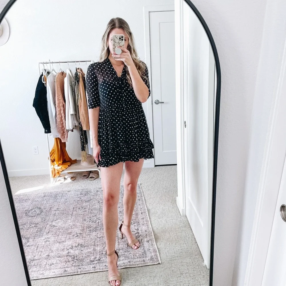 NICHOLAS Black‎ Polka Dot Chiffon Ruffle Mini Dress 0